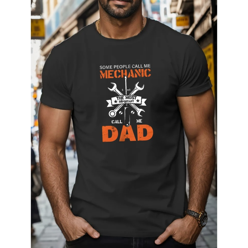 

Mechanic Dad Graphic Print Men's Creative Top, Casual Short Sleeve Crew Neck T-shirt, Men's Clothing For Summer Outdoor