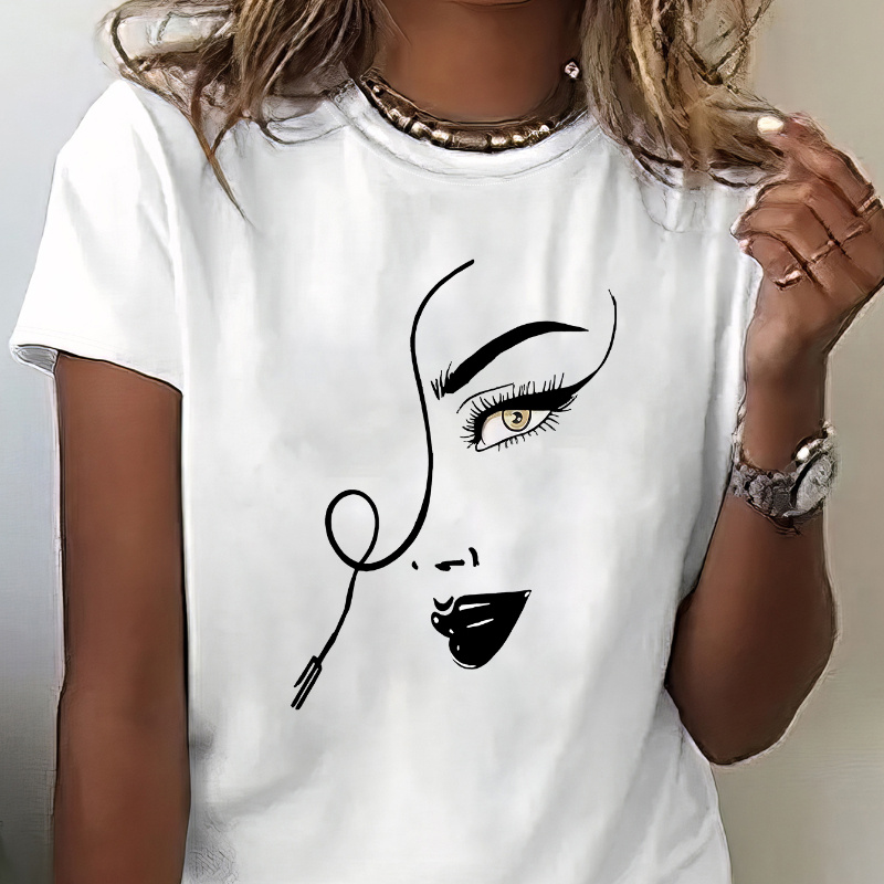 

Graphic Print T-shirt, Short Sleeve Crew Neck Casual Top For Summer & Spring, Women's Clothing