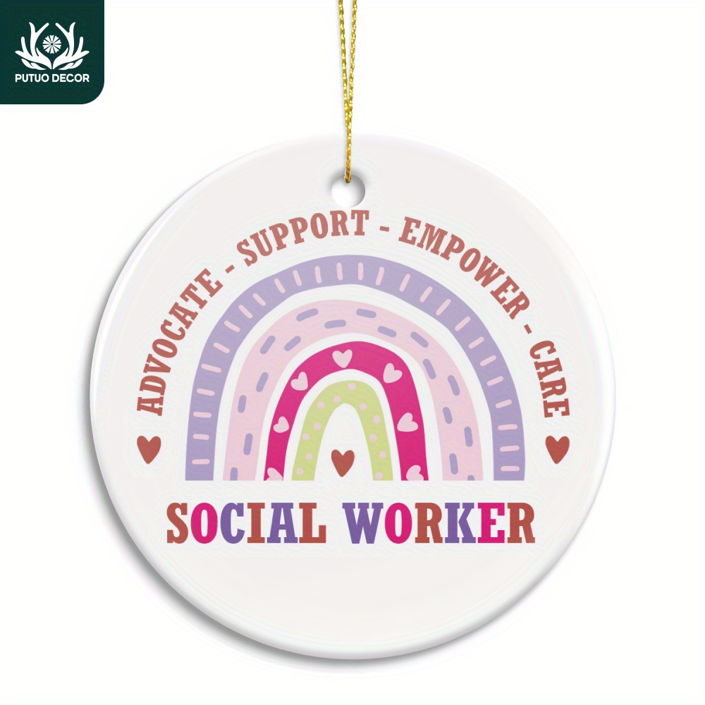 

1pc, Round Ceramic Hanging Sign, Advocate Support Empower Care Social Worker, Porcelain Wall Art Decoration For Home Xmas Party Dinner Room Office Farmhouse Mall Cafe, 3 X 3 Inches Gifts