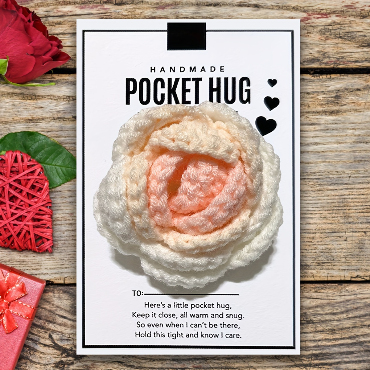 Crochet Heart Pocket Hugs Valentine's Day Gifts New Year's - Temu