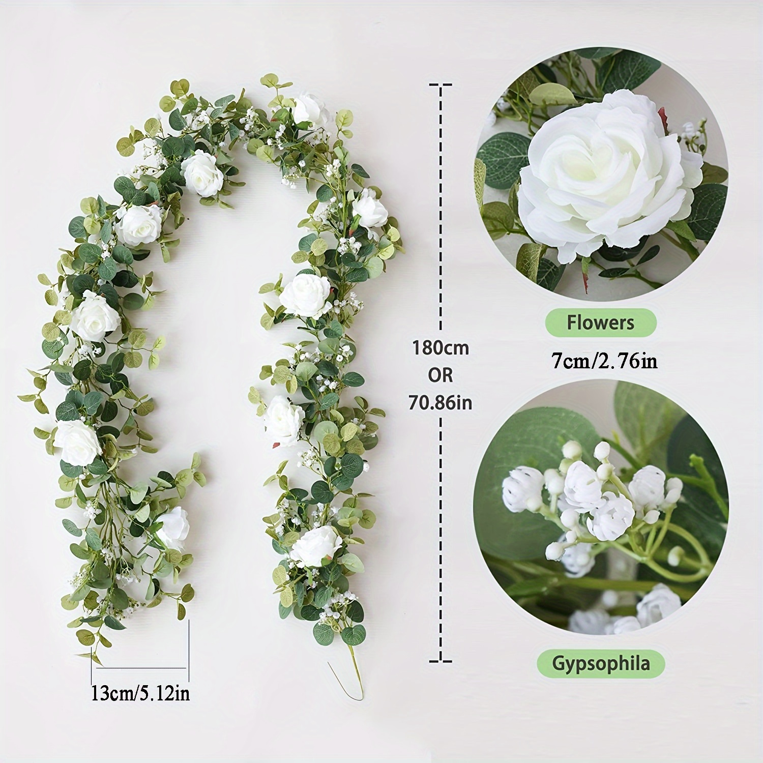 

1pc, Artificial Eucalyptus Garland With Flowers And Gypsophila - Perfect For Weddings, Home Decor, And Crafts, Indoor Outdoor Decor, Mother's Day Decor
