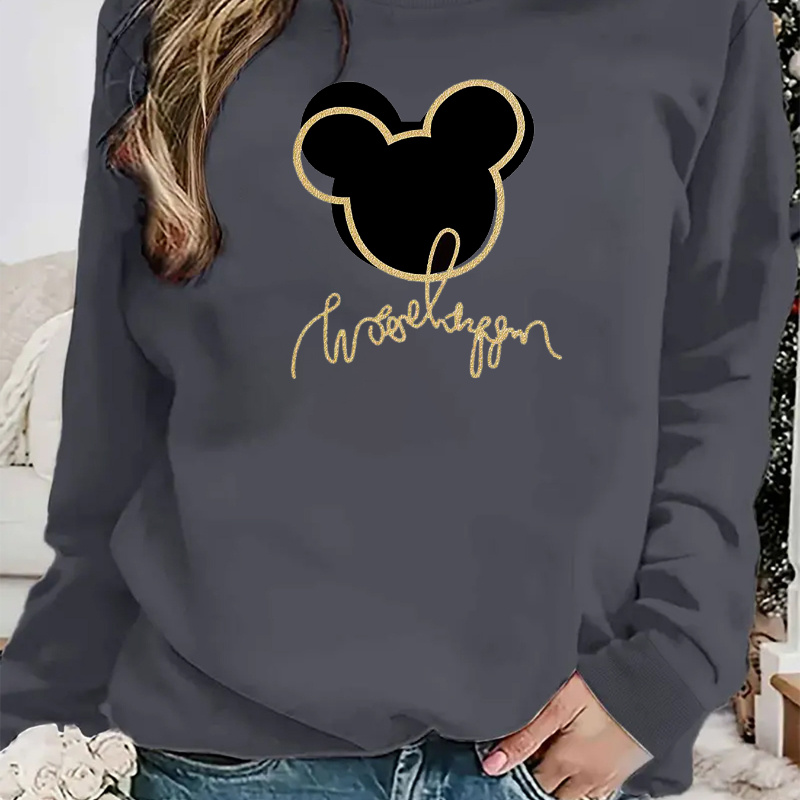 

Sweatshirt À Col Rond Avec Graphique De Souris De Dessin Animé, Sweatshirt À Manches Longues Et Col Rond, Vêtements De Sport Pour Femmes