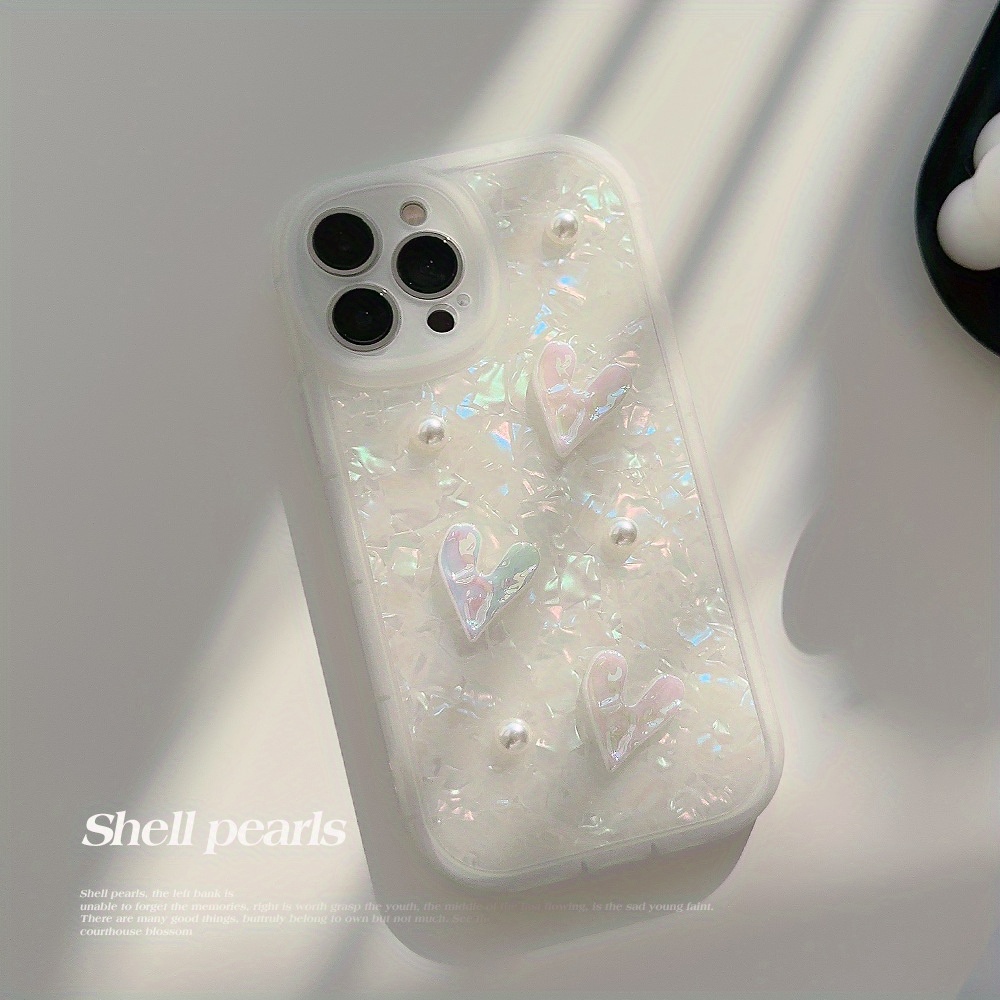 

Simple Shell Three-dimensional Pearlescent Love Silicone Phone Case For Iphone 15/14/13/12/11/xsmax/xs/xr Series