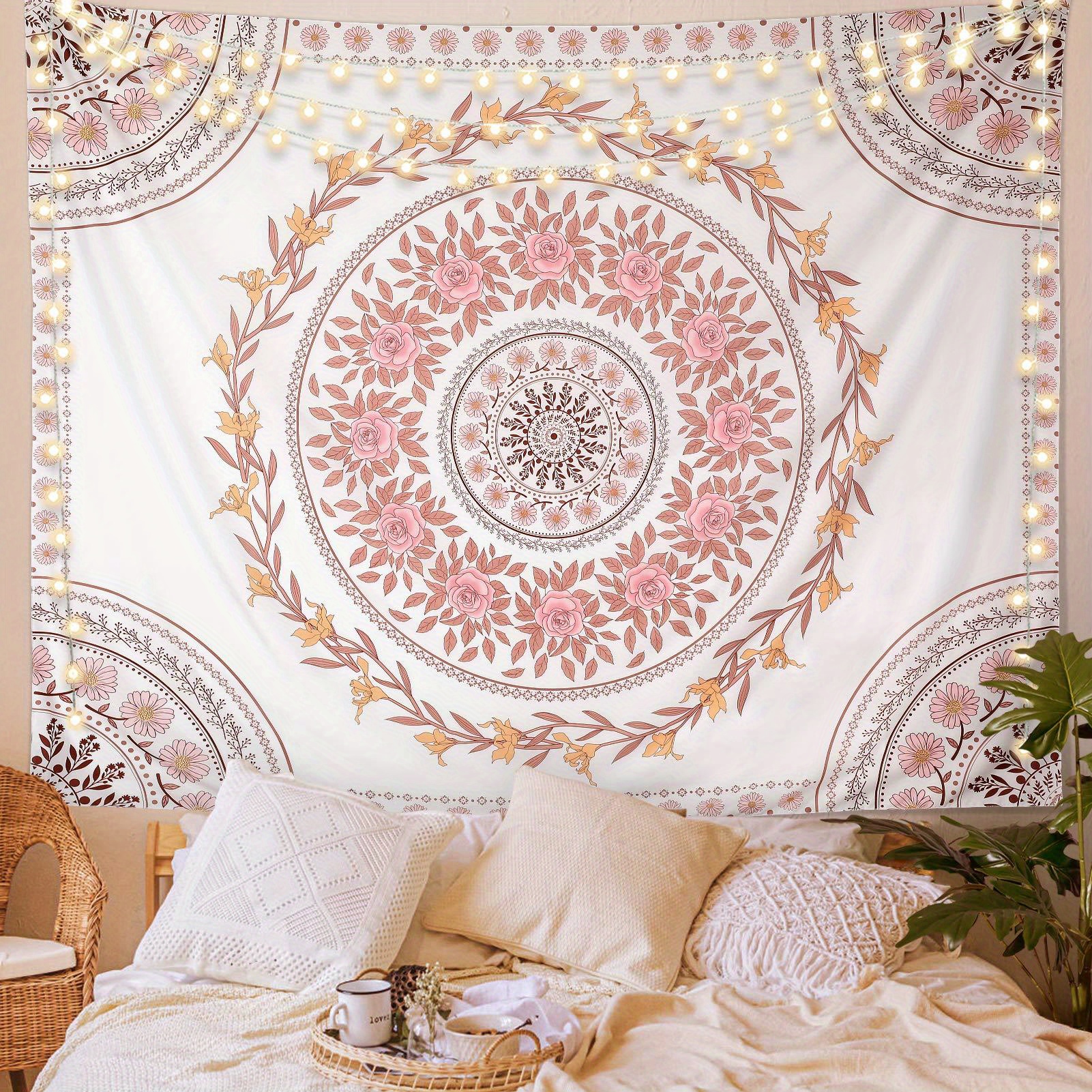 

1pc, Polyester, Mandala Tapestry Aesthetic, Boho Tapestry Wall Hanging, Floral Medallion , Bohemian Wall Art Hippie Decor For Bedroom Living Room Dorm