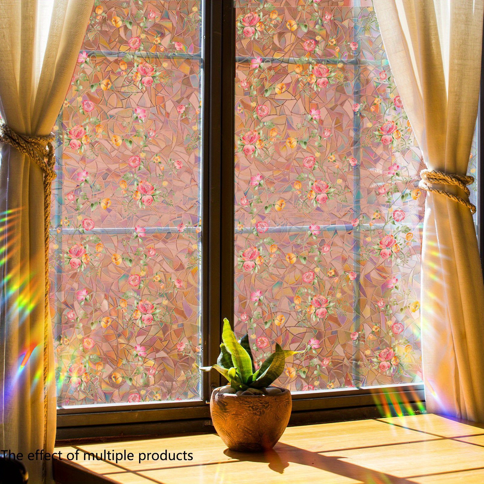 

1pc Colorful Small Flower Glass Window Stickers, Electrostatic Adsorption Colorful Glass Decoration Rainbow Shades Anti-peeping Window Film, Home Decor