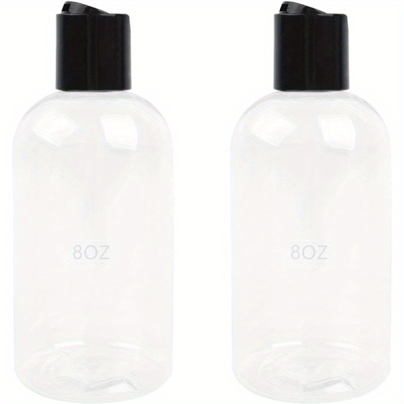 

2pcs/3pcs 8oz/250ml Empty Plastic Bottles With Black Disc Caps Reusable Clear Leak Proof Travel Squeeze Containers For Shampoo Conditioner Toiletries Liquid Soap
