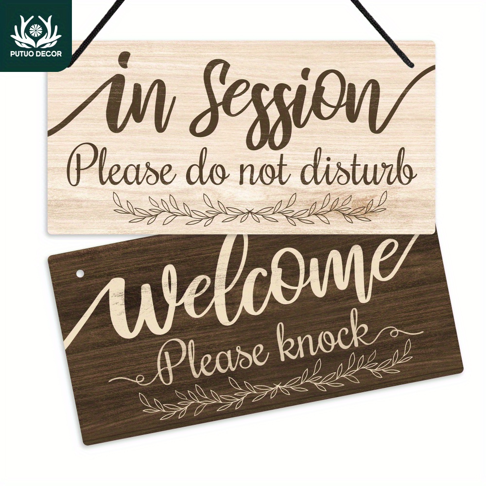 

1pc, Putuo Decor 1pc Pvc Reversible Double-sided Sign, In Session Please Do Not Disturb Welcome Please Knock, Hanging Plaque For Home Business Conference Hotel Office, 10x 5 Inches Gifts