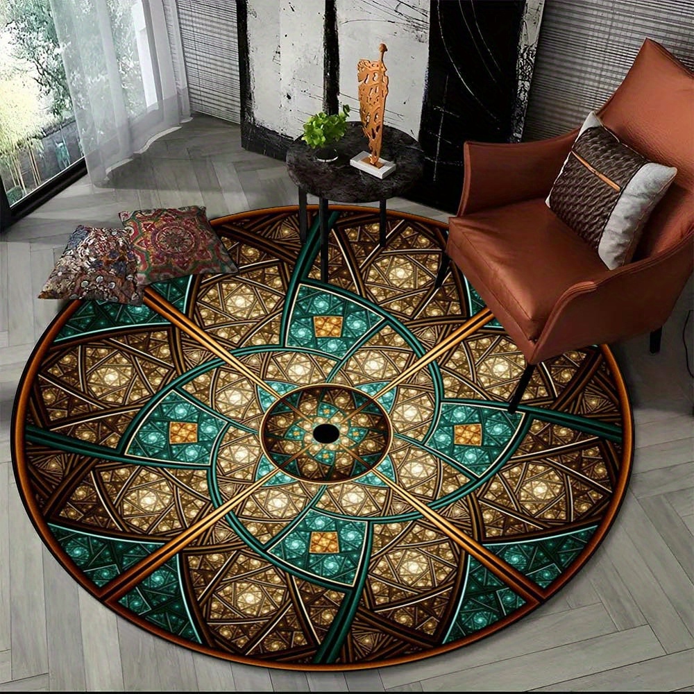 

800g/m2 Crystal Velvet 3d Cartoon Glass Mandala Printed Round Rug Circle Rug For Living Room Bedroom Chair Carpets Home Decor Gifts