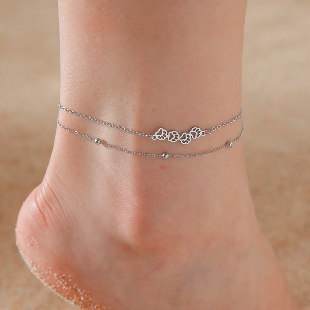 

Cute Cat Paw Pendant Anklet Women's Stainless Steel Moon Cat Animal Anklet Summer Beach Jewelry Couple Gift