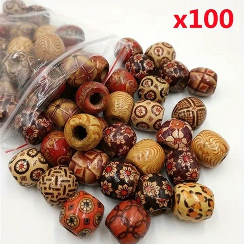

100pcs Mixed Wooden Tribal Pattern Macrame Beads For Jewelry Making Diy Special Bracelet Necklace Other Beaded Decors Handmade Craft Supplies