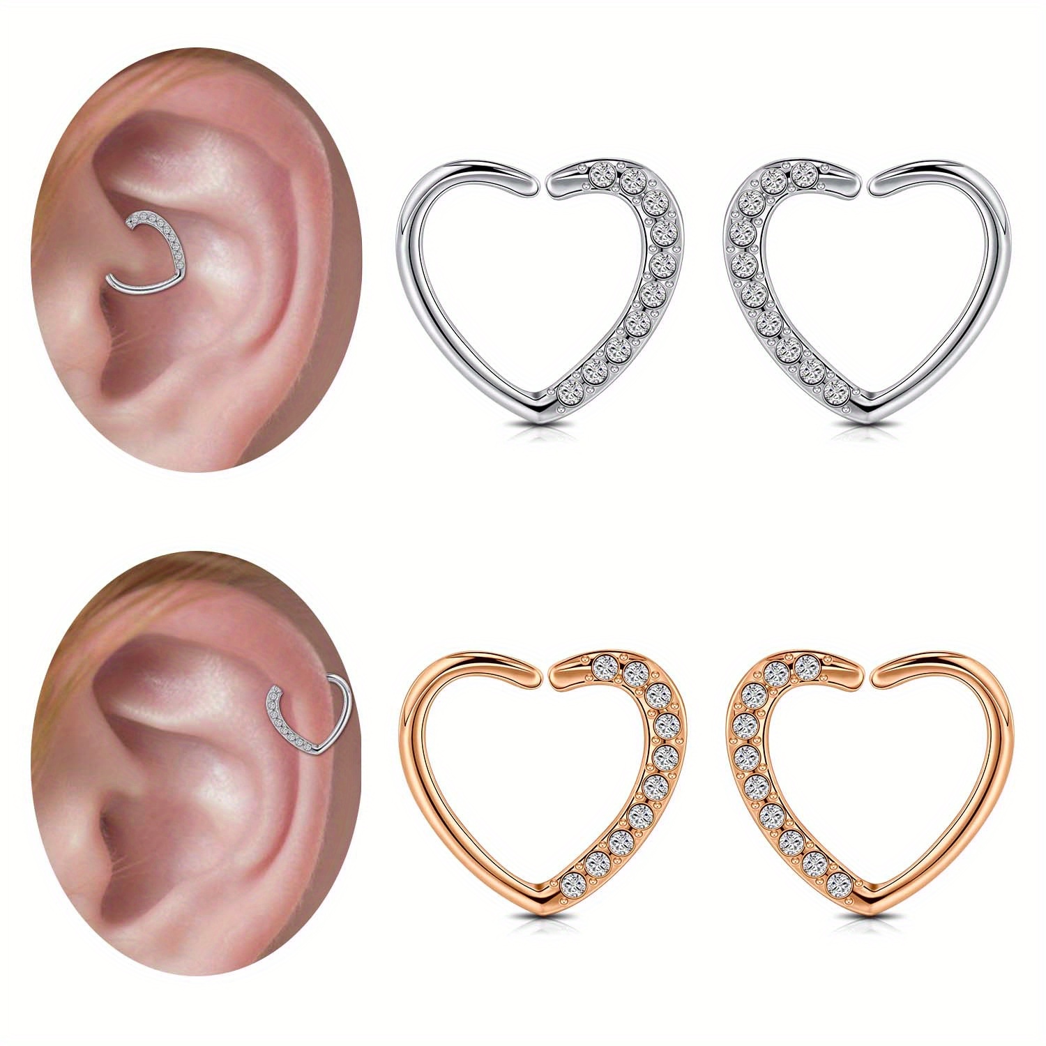 

1pc 16g Heart Shaped Hoop Earrings, Cartilage Helix Daith Earring Stainless Steel Tragus Piercing Earrings Silvery Rose Golden Ear Piercing Jewelry 10mm