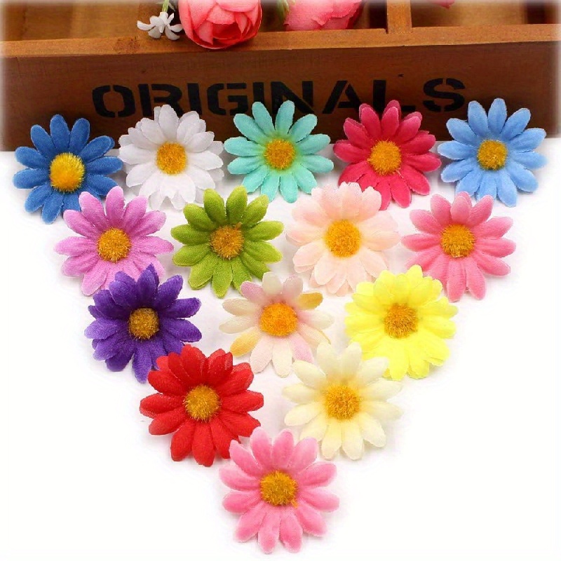 

50/100pcs Artificial Daisy Flowers, Colorful Faux Sunflower Heads, Diy Garland Gift Scrapbooking Craft Party Holiday Home Decor Fake Flowers (colorful)