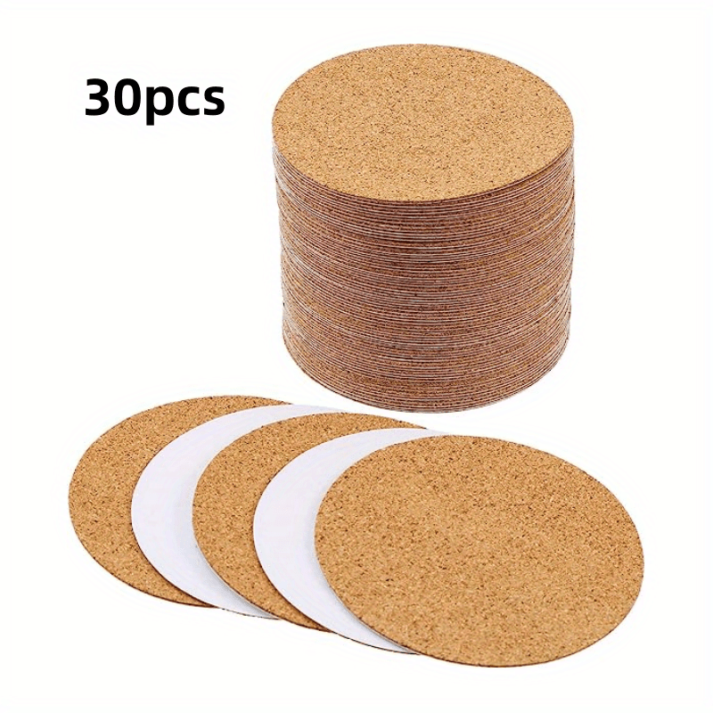 30pcs Self-adhesive Cork Mat, Round Cork Mat Coaster Cork Handmade Diy Craft Materials Table Decor For Restaurants, Cafes