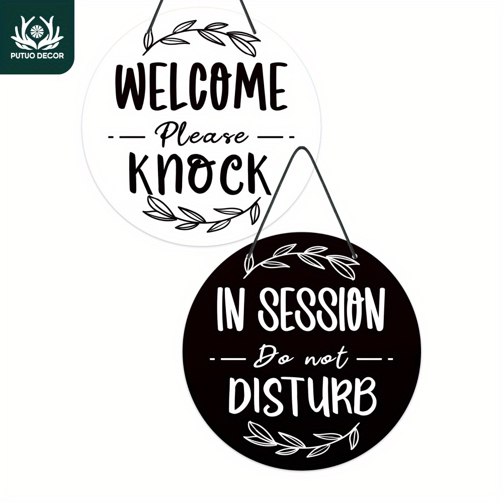 

1pc, Round Pvc Reversible Double Sided Sign, In Session Welcome Please Konck Please Do Not Disturb, Hanging Plaque For Home Farmhouse Office Clinic Meeting Room, 9 X 9 Inches Gifts