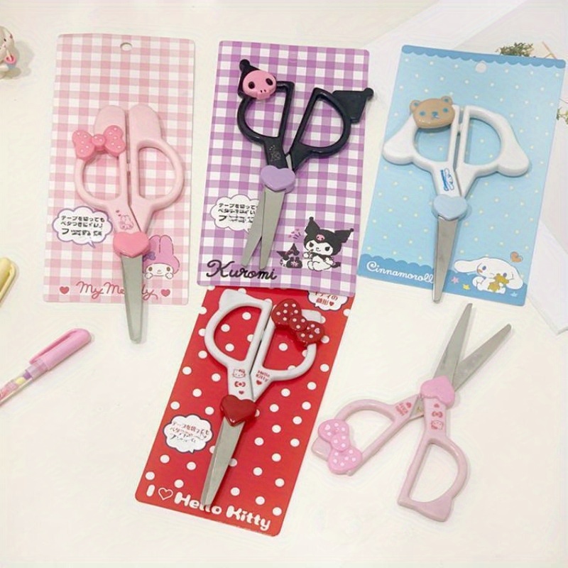 

Kawaii Hello Kitty My Melody Kuromi Handmade Stainless Cutter With Cover Stationery Supplies Scissors