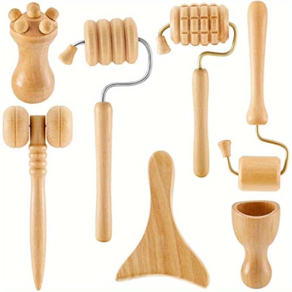 

7pcs Wooden Face Massage Tool Set, Sculpting Tool, Skin Care Facial Massager, Cupping Facial Cups, Contouring Facial Roller, 7 Styles Home Use Massage Tools