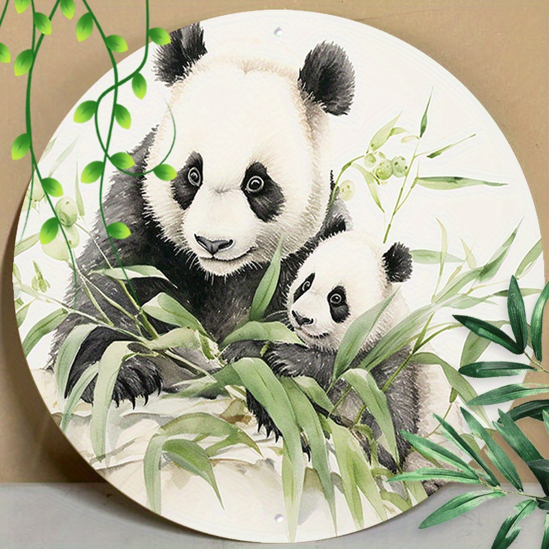 

1pc Round Aluminum Metal Sign, Creative Panda Pattern Metal Sign Decor, Home Decor, Wall Decoration