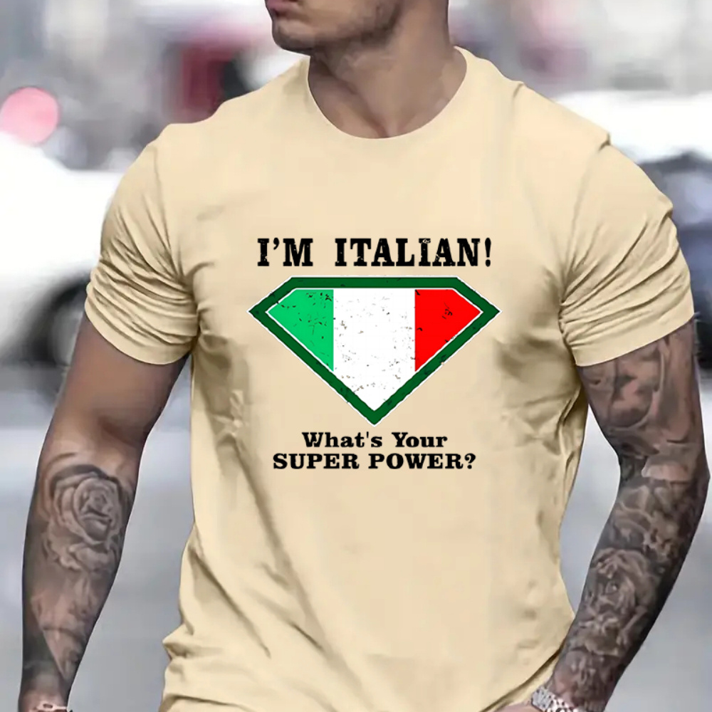 

I'm Italian Graphic Men's Short Sleeve T-shirt, Comfy Stretchy Trendy Tees For Summer, Casual Daily Style Fashion Clothing