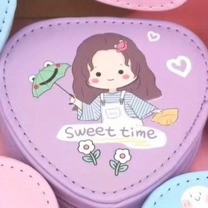 heart shaped coin purse kawaii cartoon pattern lipstick key