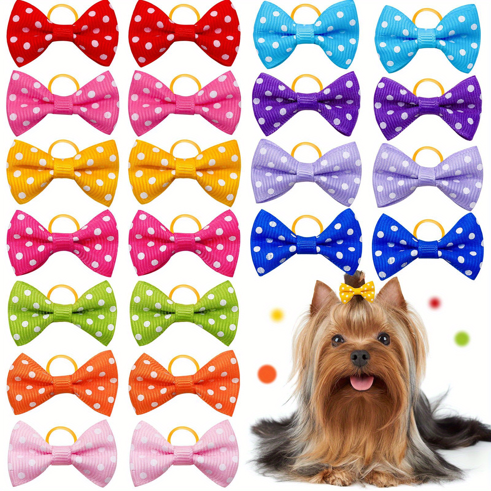 

20/30pcs Polka Dot Bow Hair Ties For - Pet Grooming Accessories