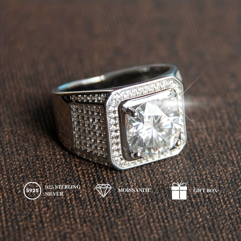 

1pc 1/2/5ct Large Moissanite Ring, Shiny S925 Sterling Silver Engagement Ring For Men, Gift For Boyfriends