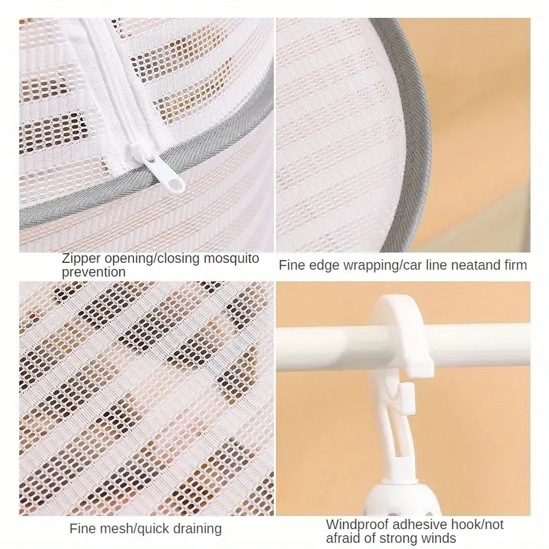 1pc 1 2 3 tier folding hanging drying rack air dry mesh basket with zipper windproof drying rack non toxic polyester fiber for fish shrimp vegetables herbs fruit etc details 6