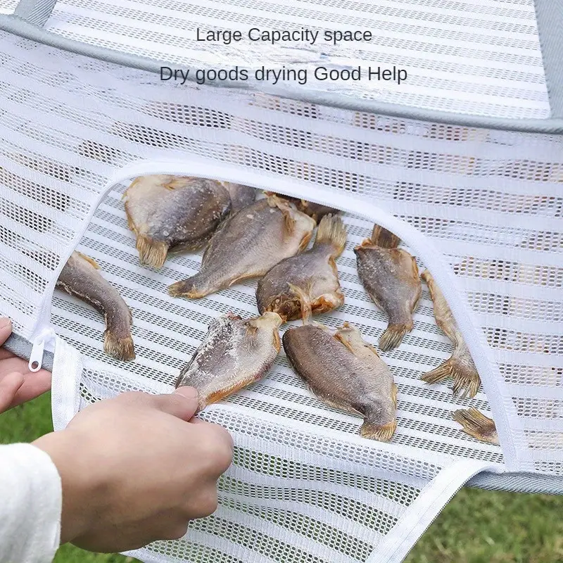 1pc 1 2 3 tier folding hanging drying rack air dry mesh basket with zipper windproof drying rack non toxic polyester fiber for fish shrimp vegetables herbs fruit etc details 3