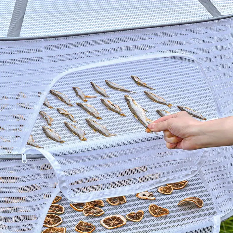 1pc 1 2 3 tier folding hanging drying rack air dry mesh basket with zipper windproof drying rack non toxic polyester fiber for fish shrimp vegetables herbs fruit etc details 8