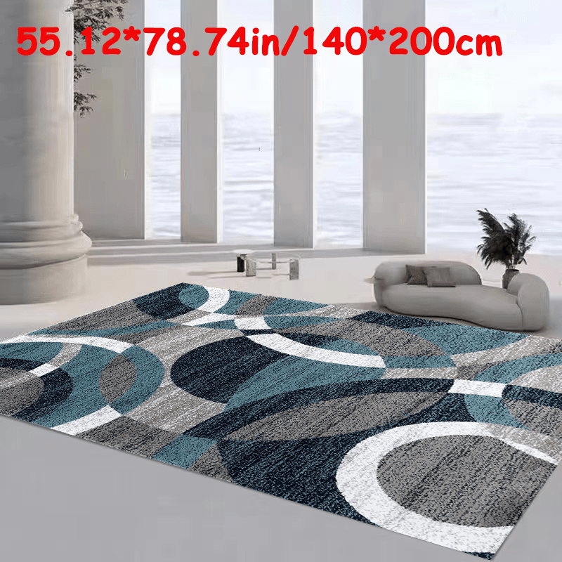 

1pc Artificial Crystal Velvet Carpet, Blue Curved Geometric Pattern Floor Mat, Machine Washable Rug With Non-slip Dot Bottom, Suitable For Hotel Office Restaurant Shops Cafes Pubs Decoration