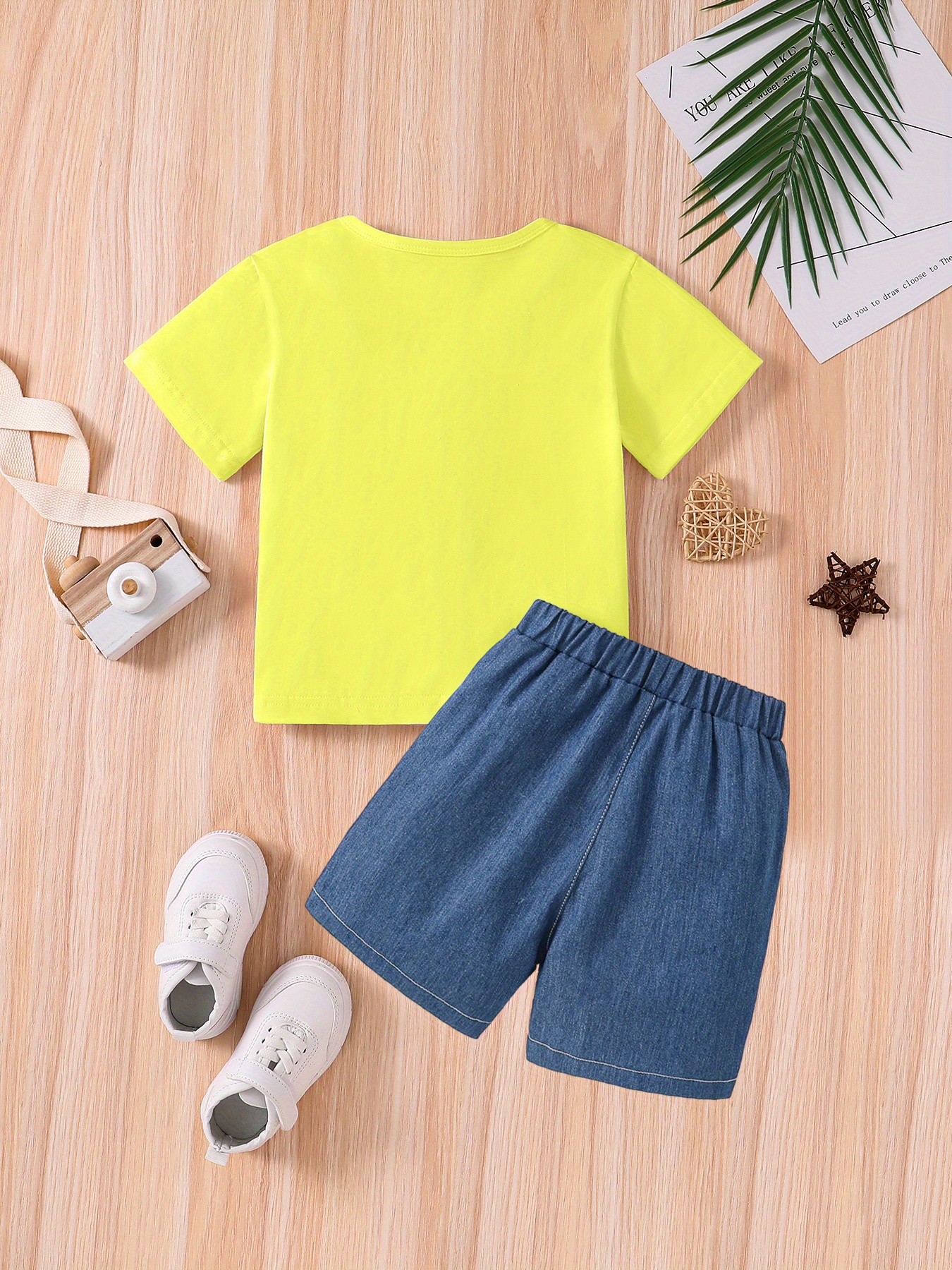 Lovely Bear Print Crew Neck Short Sleeve T shirt Top + Denim - Temu New ...