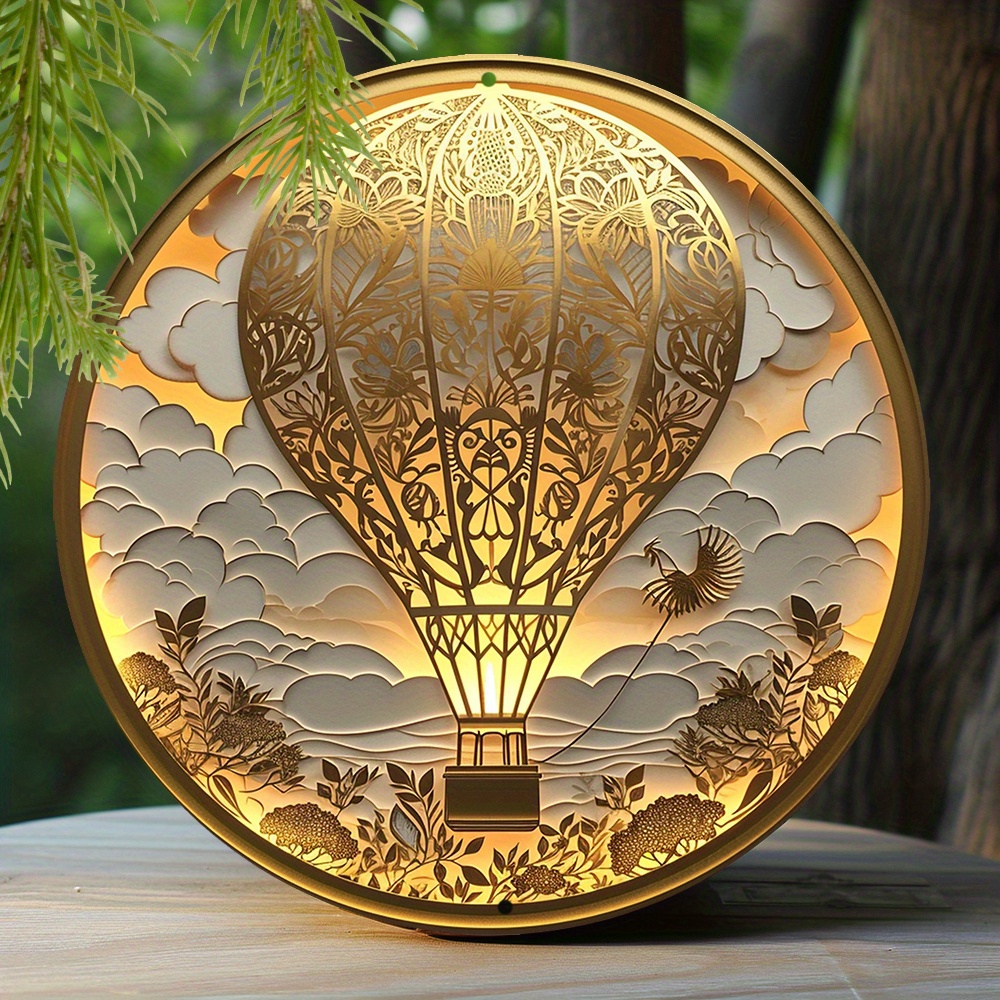 

1pc 8x8 Inch Winter Aluminum Metal Sign Faux Foil Stamping Papercut Art Painting Round Wreath Decorative Sign Living Room Decor Mothers Gifts Hot Air Balloon Theme Decoration Q500