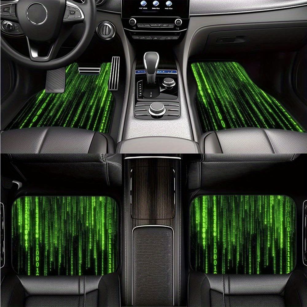 

1/2/4pcs Green Data Code Printed Car Floor Mats Universal 4 Seasons Anti Slip And Anti Fouling Mats Washable Car Carpet Interior Accessories