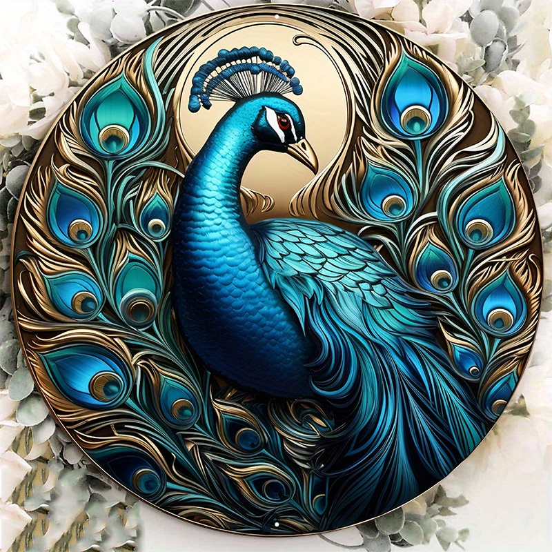 

1pc 8x8inch Aluminum Metal Sign Peacock Welcome Sign In Blue And White