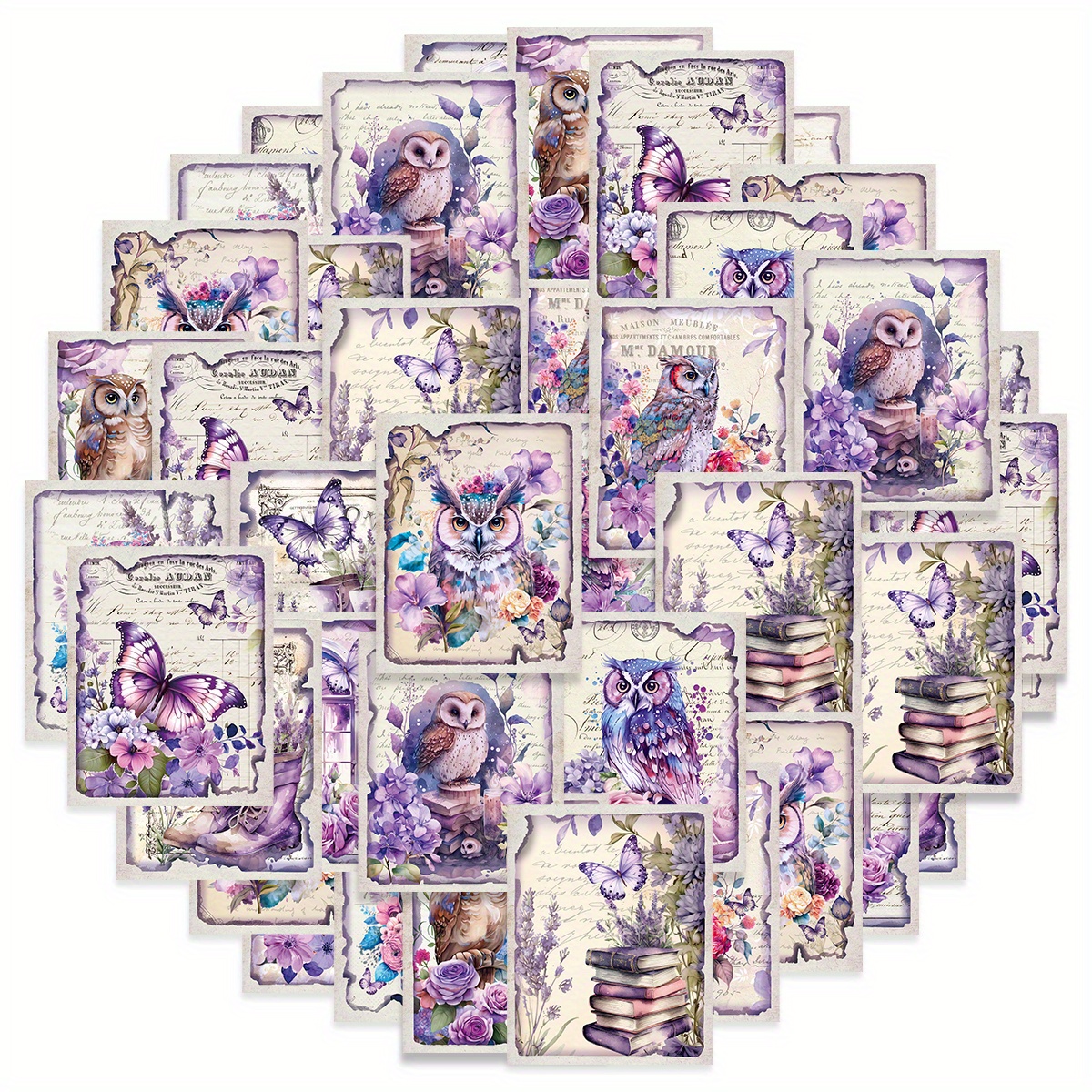 

30pcs Purple Owl Stickers, Fantasy Forest Animals Light Paper Creative Decorative Stickers, Suitable For Luggage, Tables, Slightly Larger Items Decoration