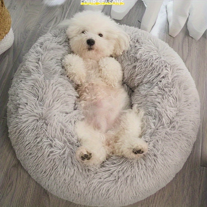 

1pc Long Plush Warm Round Pet Nest, Deep Sleeping Dog Cat Bed, Comfy Soft Thickened Round Dog Cushion Sofa With Non-slip Bottom