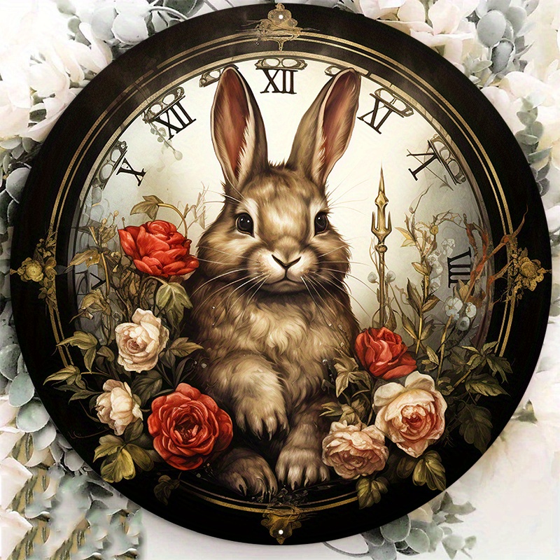 

1pc Round Aluminum Metal Sign, Creative Rabbit Pattern Metal Sign Decor, Home Decor, Wall Decoration