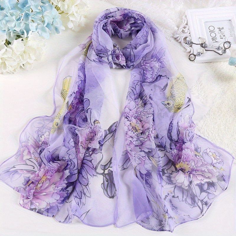 

Gentle Flower Printed Chiffon Scarf Thin Breathable Shawl Summer Windproof Sunscreen Head Wrap For Women