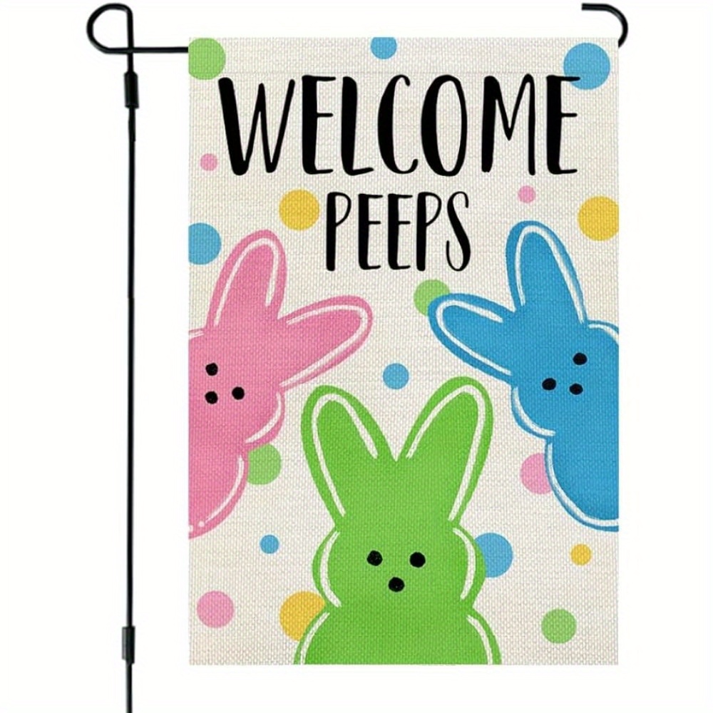 

1pc Easter Welcome Peeps Garden Flag 12x18 Inch Double Sided For Outside Small Burlap Holiday Bunny Yard Flag No Flag Pole