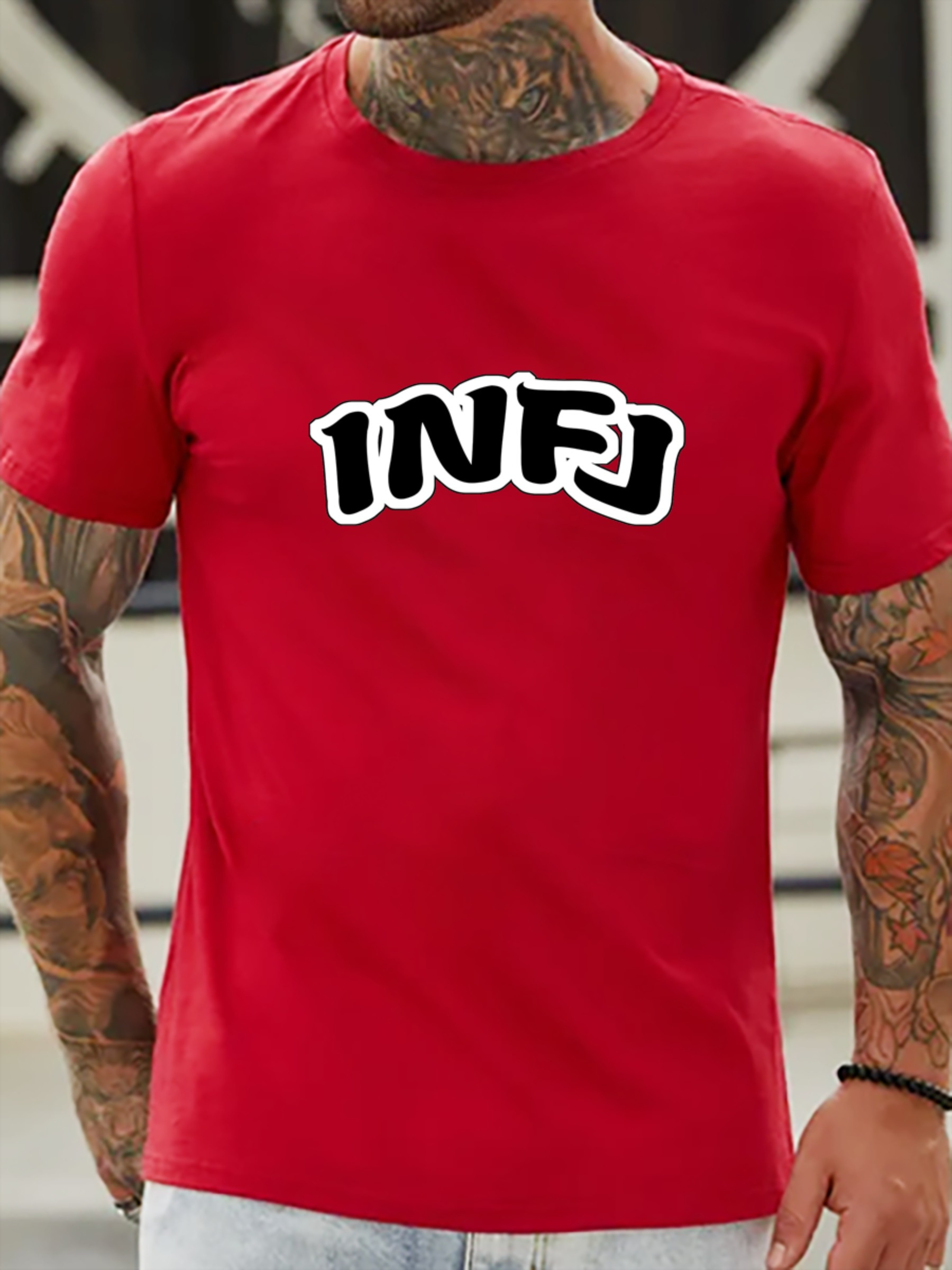 Infj Letter Graphic Print Men's Creative Top Casual Short - Temu Australia