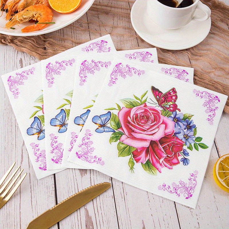 

20pcs Party Napkins With Floral And Birthday Themed Butterfly Print