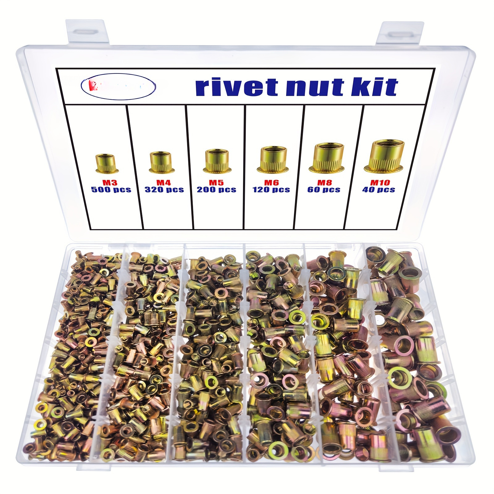 

165pcs Carbon Steel Rivet Nut Kit - Knurled Threaded Inserts For Metal, Aluminum, Stainless Steel & Fiberglass (m3-m10 Sizes), Rivet Nut, Classification Tool Kit, Carbon Steel, Knurled Body