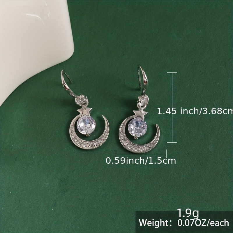 Shiny Moon & Star Theme Drop EEarrings With Inlaid Round Cut Shiny Zircon Pendant, Elegant Hook Earrings For Valentine's Day Gift