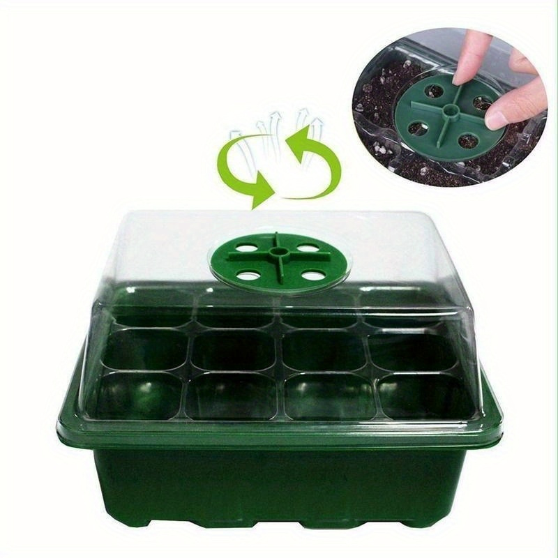 

12-hole Seedling Kit - Transparent & Green Abs Plastic Nursery Tray With Adjustable Humidity Dome, Drainage Holes For Growth - Easy-to-use Garden Germination Box /, For Planting