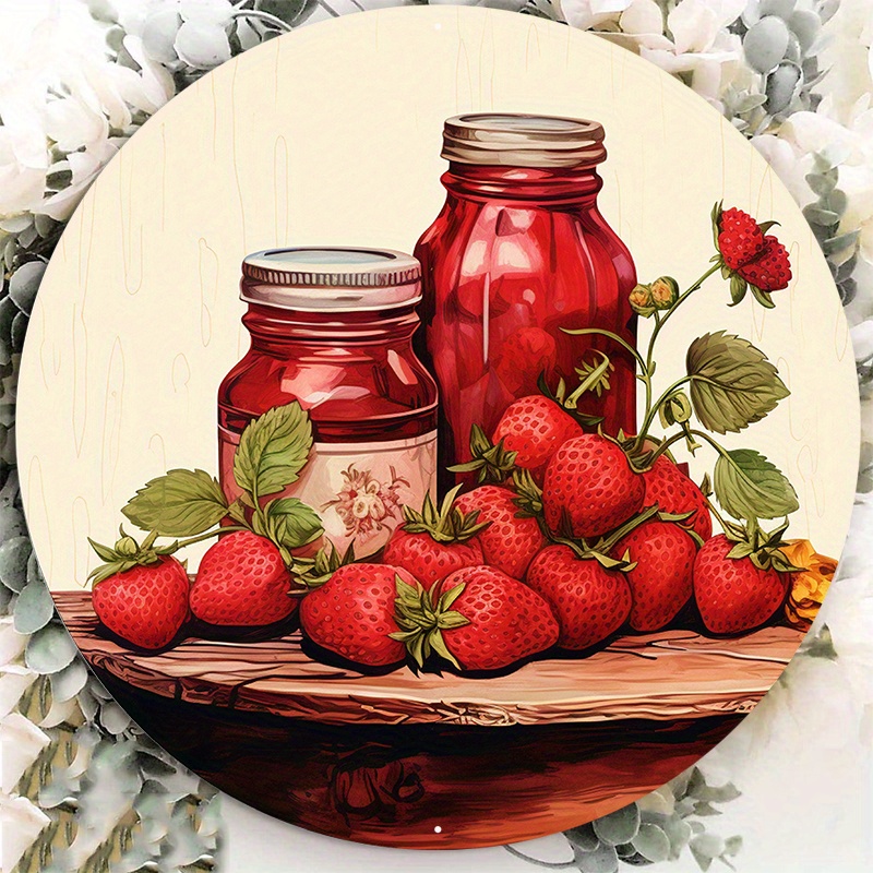 

1pc 8x8inch Aluminum Metal Sign Strawberry Sign, Wreath Attachment, Strawberry Kitchen Decoration