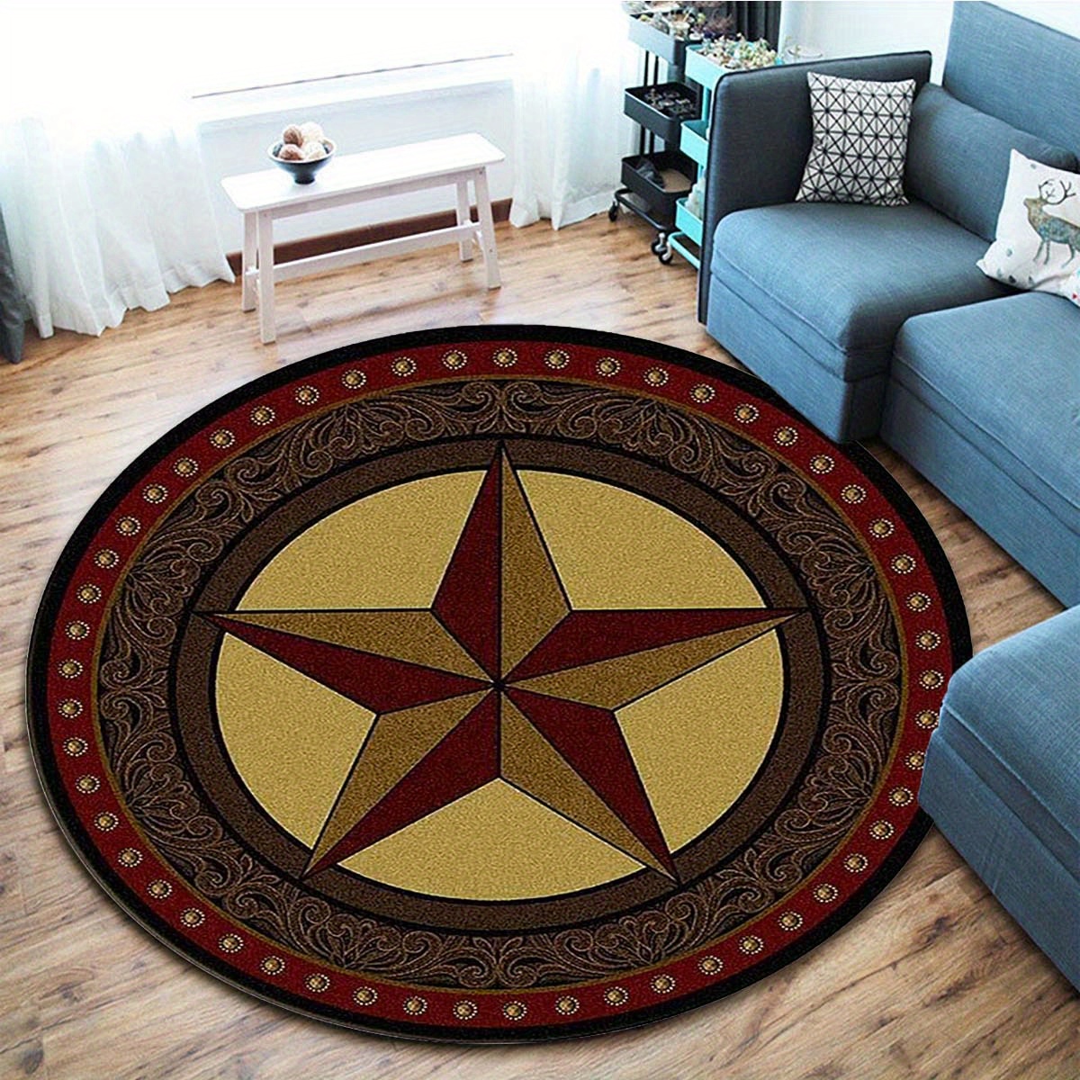 

800g/m2 Crystal Velvet Fashion Pentagram Themed Round Rug Doormat Floor Mat Home Carpet Hotel Living Room Floor Mats Anti Slip Aesthetic Room Decor Art Supplies Home Decor