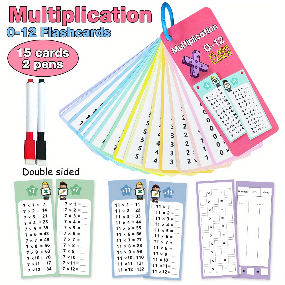 

15 Cards Multiplication Table Chart Educational Learning Math Flash Cards For School Learning At Home And School Supplies