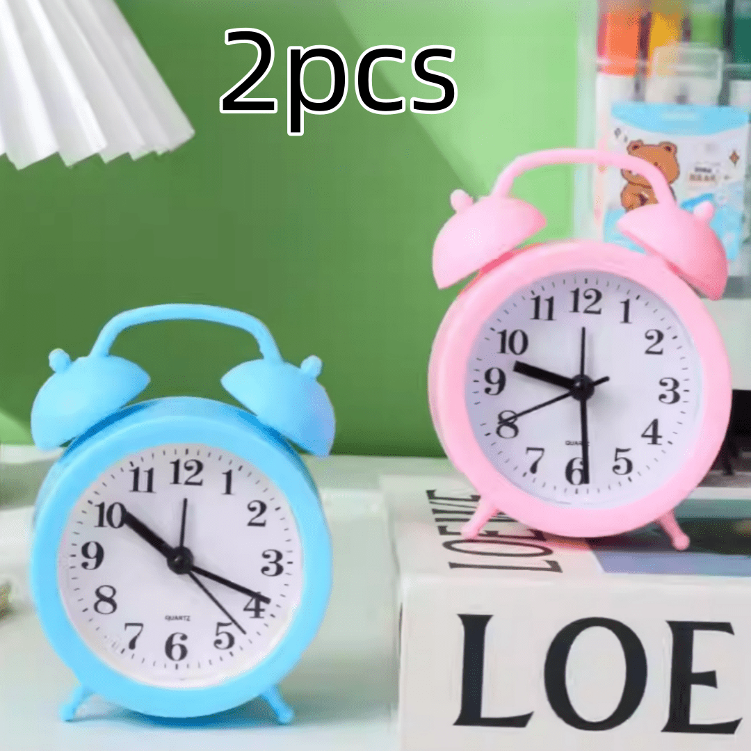2pcs Animal Face 3 Inch Bell Alarm Clock Silent Clock Bedroom