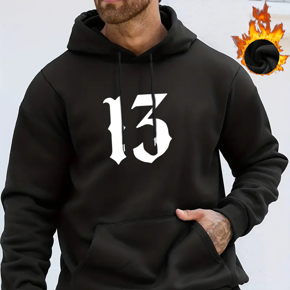 

13 Print Men's Warm Punk Style Pullover Round Neck Hoodies With Kangaroo Pocket Long Sleeve Hooded Sweatshirt Loose Casual Top For Autumn Winter Men's Clothing As Gifts