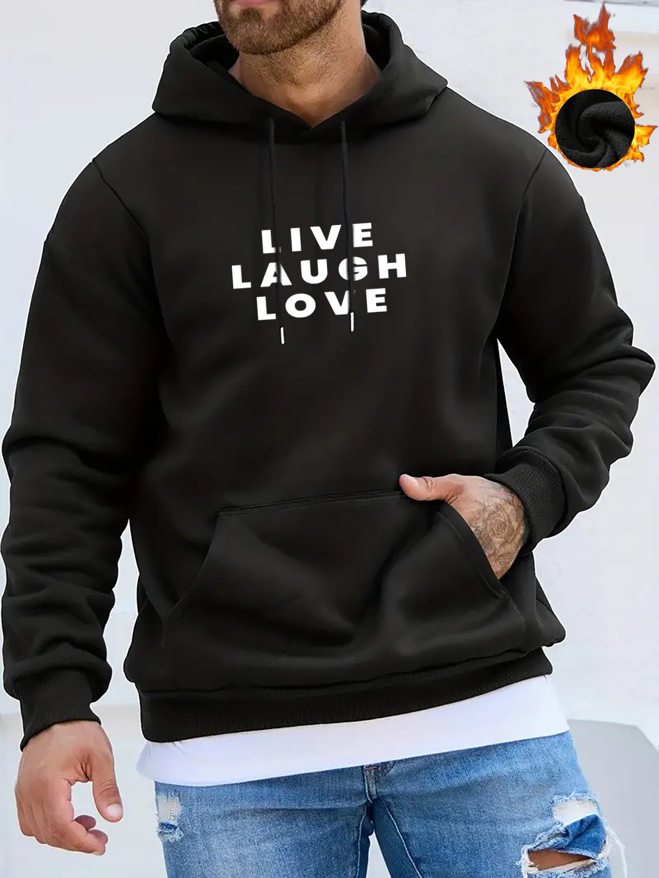 Live Laugh Love Print *'s Punk Style Pullover Round Neck Hoodies With  Kangaroo Pocket Long Sleeve Hooded Sweatshirt Loose Casual Top For Autumn  Wint