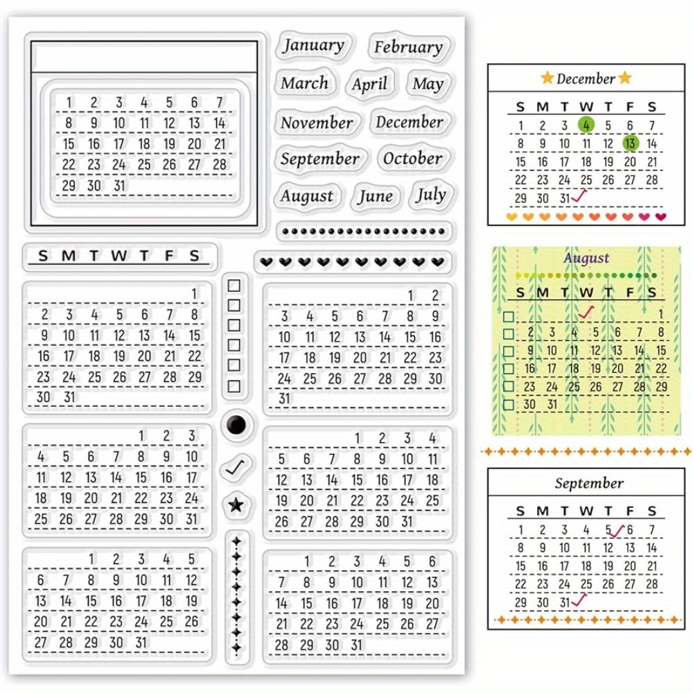 

1set 2024 Planner Calendar Clear Stamps Mixed Week Month January December Silicone Transparent Stamps For Card Making Decoration And Diy Scrapbooking